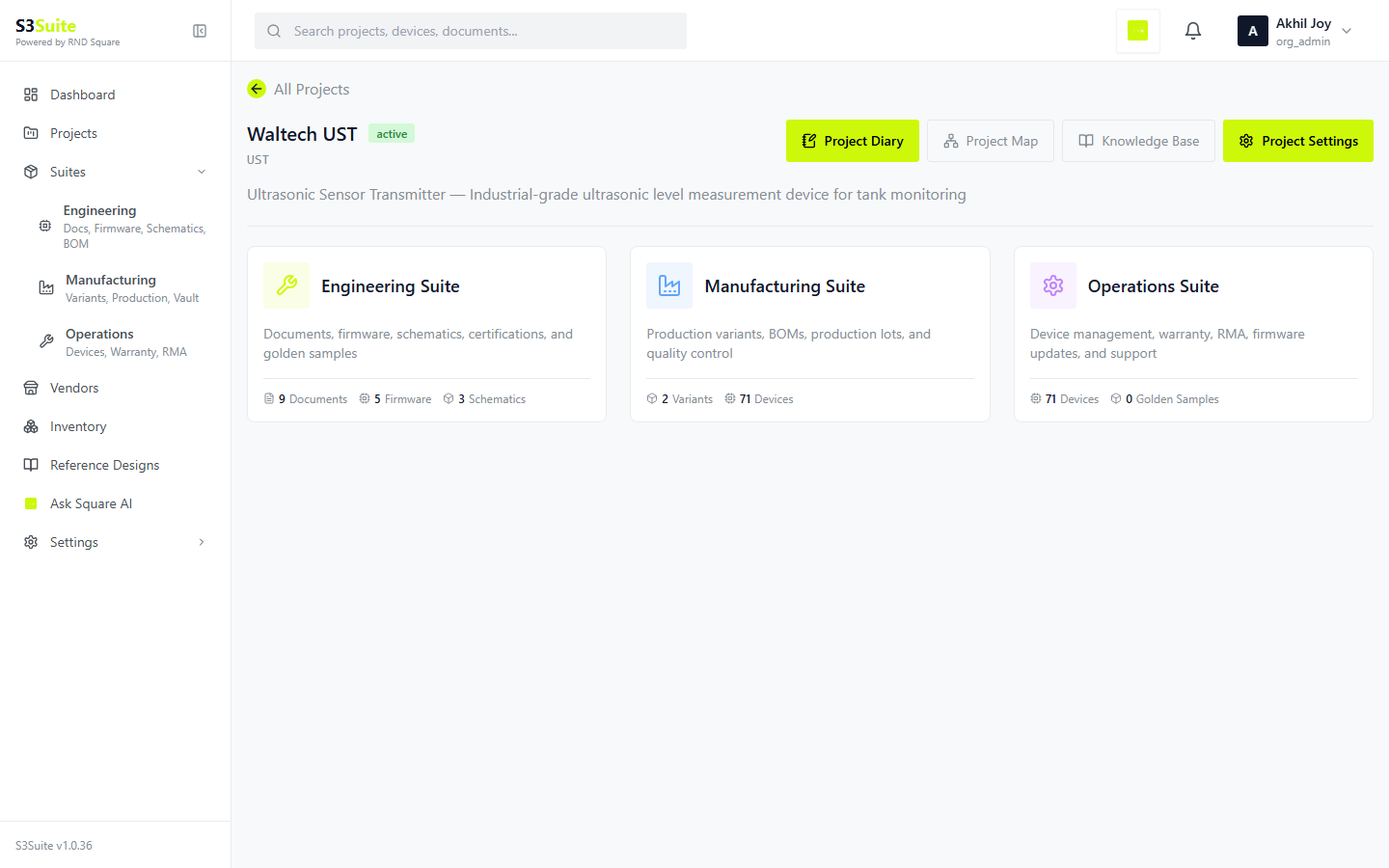 Project detail workspace product screen
