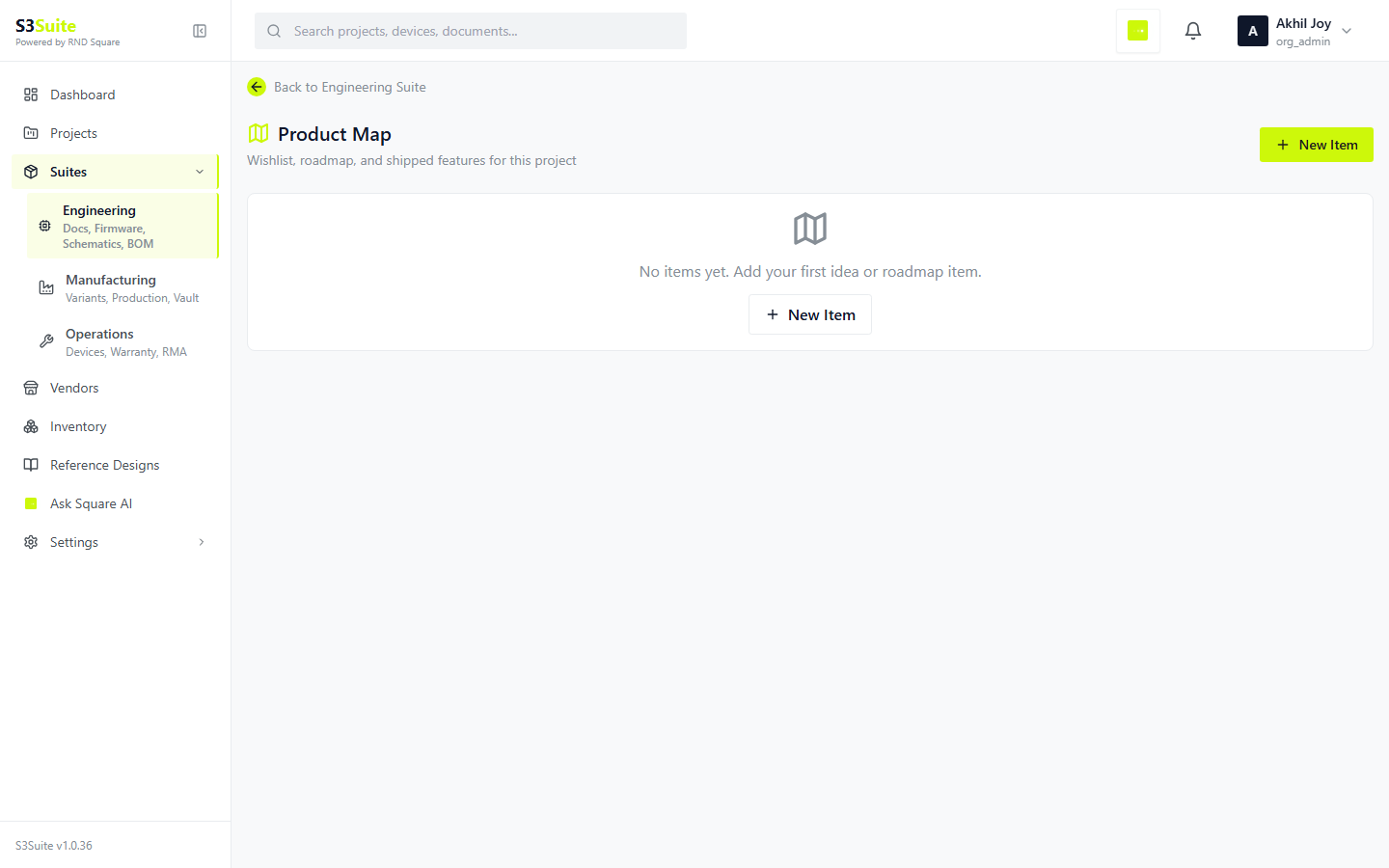 Project Map product screen