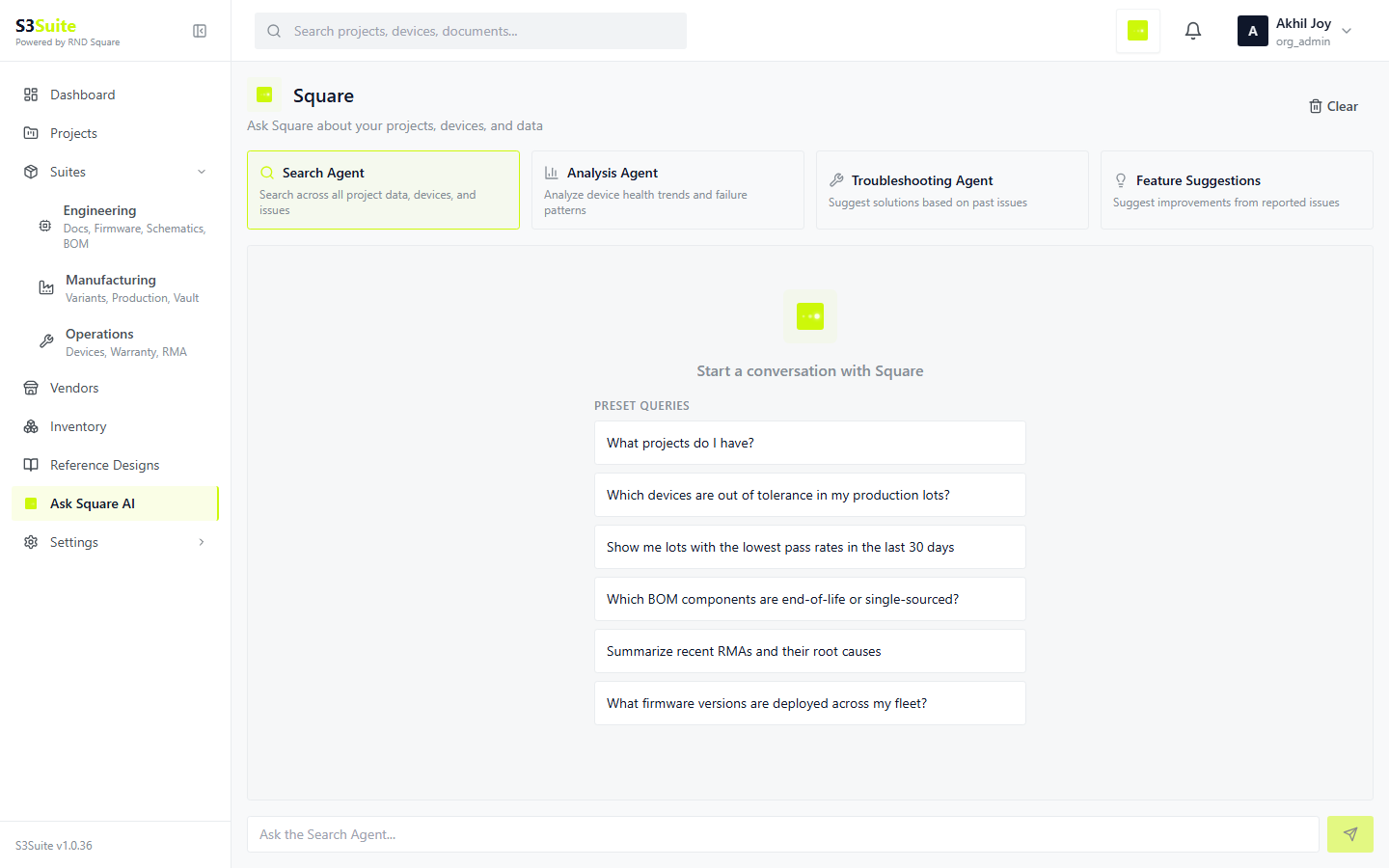 Square AI grounded in project records product screen